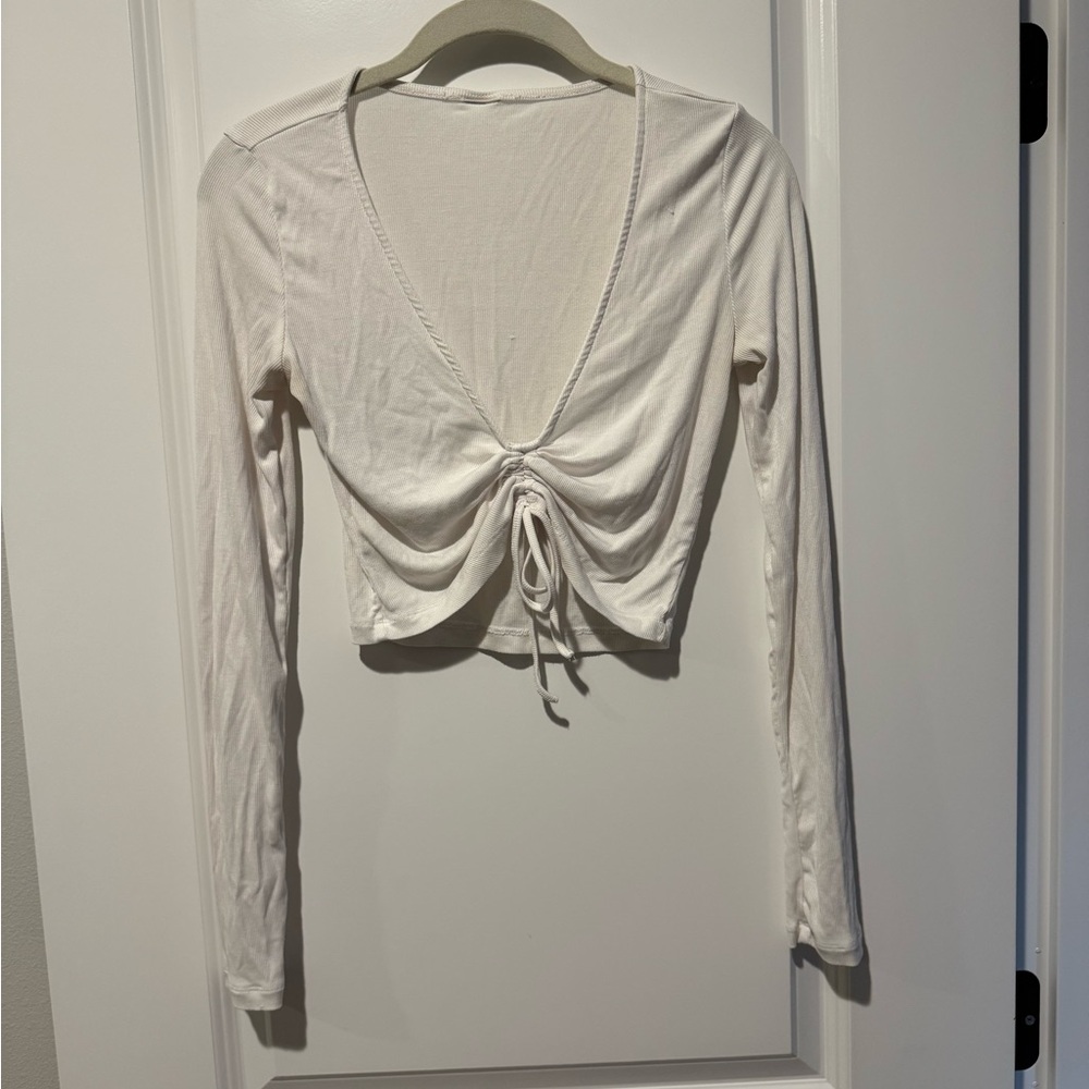 Sunday Best Women's Small Ivory Long Sleeve Adjustable Ruched Crop Top
